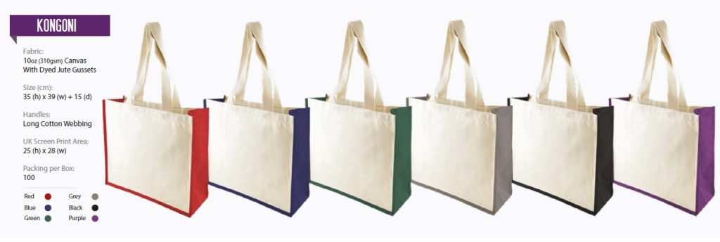 Canvas bags with coloured jute sides