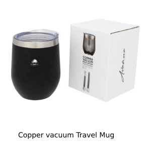 Black copper vacuum travel mug with box